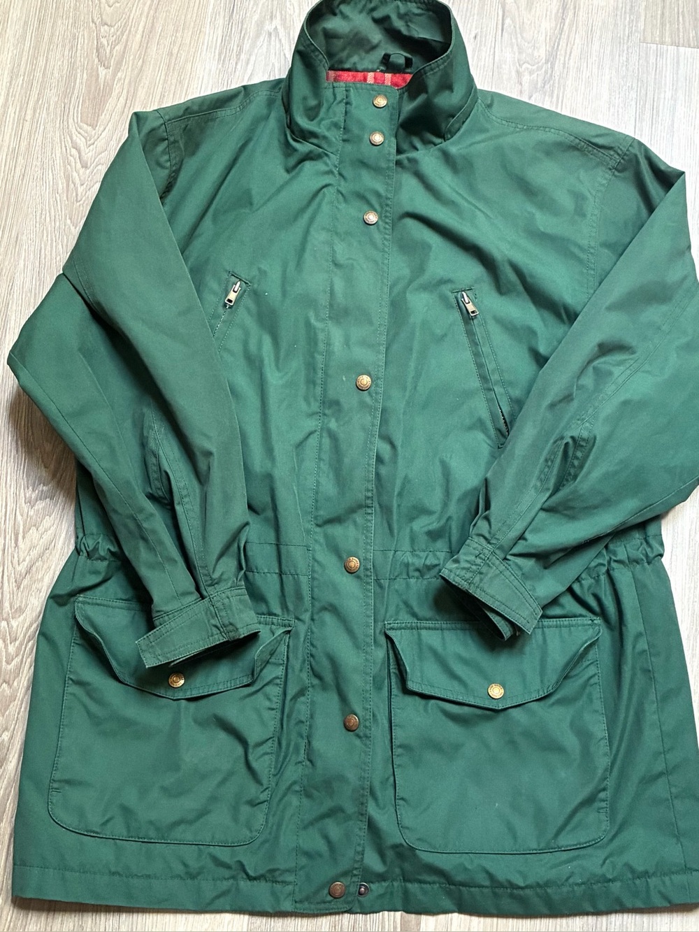 Vintage 90s Eddie Bauer Women’s Green Wool Plaid Lined Field Jacket Coat M